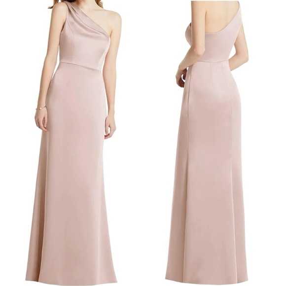 NWT LOVELY Desert Rose Shirred One-Shoulder Satin Trumpet Dress Maddie Size 6 - Picture 1 of 7